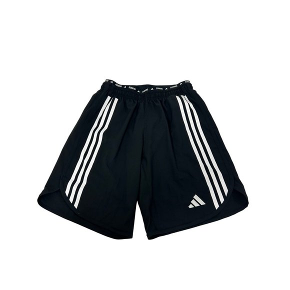 Adidas Men’s Running Shorts Black White Triple Stripes S 9” Back Zip Pocket Logo - Picture 1 of 16